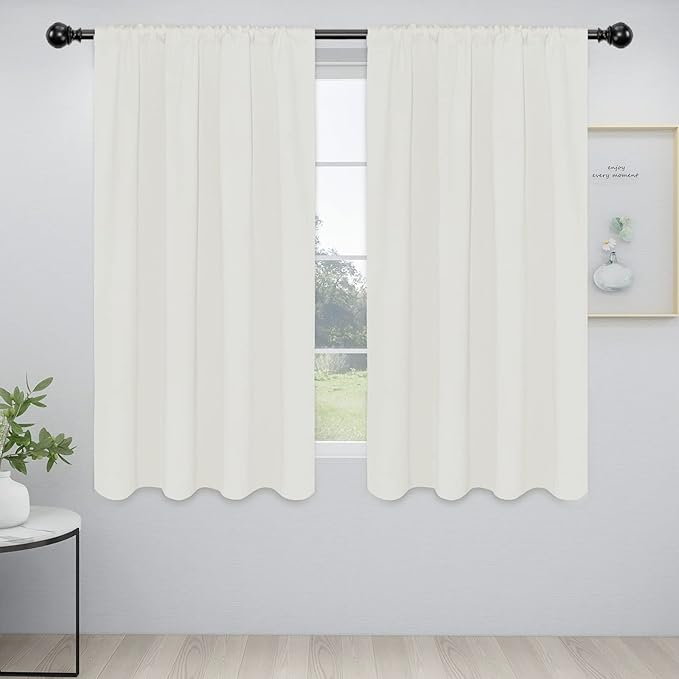 Easy-Going Rod Pocket Blackout Curtains for Bedroom, Room Darkening Window Curtains for Living Room, Thermal Insulated Noise Reduction Solid Window Drapes, 2 Panels(52x56 in, Ivory)