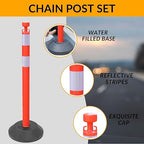 6 Pack 40 Inch Traffic Delineator Posts with Fillable Base and 6.6FT Plastic Chain, Safety Delineator Post Cones with 2 White Reflective Stripes for Construction Work (Red)