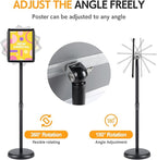 RedChili Floor Standing Sign Holder Stand, 8.5x11 Inches Stand Up Sign Holder with 360° Rotated Snap-Open Frame Height Adjustable Tall Sign Stand Vertical Horizontal View Display for Stores Schools Restaurants (Black, Round Corner)
