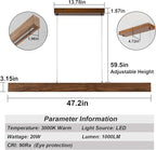EDISLIVE Wood Linear LED Pendant Light Dimmable LED Chandelier 47.2 in Adjustable Linear Hanging Light Fixture 3000K 25W Island Light for Dinning Room Kitchen