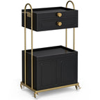 Salon Trolley Cart with Lockable Wheels, Salon Station Cabinet with Drawer & Cabinet for Hair Stylist Makeup Tool Organizer for Beauty Spa Barbershop (Black&Gold)