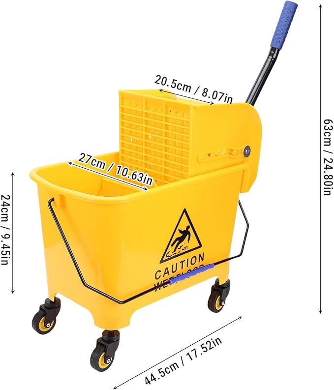 Diydeg Commercial Mop Bucket, 20L Heavy Duty Mop Buckets with Side Press Wringer, Wheels and Handle, Efficient Sturdy Industrial Mop Buckets for Floor Cleaning and Mopping