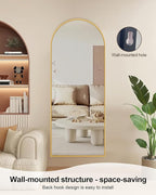 58"x19"Floor Mirror Full Length,Arched Full Length Mirror with Stand,Full Body Mirror,Hanging or Large Leaning for Bedroom Living Room Gold