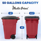 50 Gallon Trash Can, Red Outdoor Garbage Can, Wheeled Outside Trash Bin, Outdoor with Lid and Wheels, Large Rolling Trash Can, Garbage Can with Wheels for Home, Office, Garage