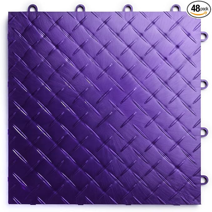 Big Floors RaceDeck Diamond Plate Design, Durable Interlocking Modular Garage Flooring Tile (Purple, 48 Pack of 12 x 12" Tiles)