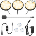 YGS-Tech LED Puck Lights, Under Cabinet Lighting Black Trim, 3000K Warm White, CRI90+, Touch Dimming, All Accessories Included, Under Counter Lighting for Kitchen, Closet Lights, Safe Light, 3-Pack