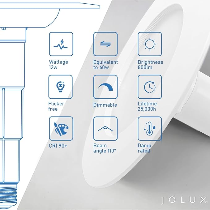 Jolux 24-Pack 5/6" Retrofit LED Recessed Lighting,12W=60W,3000K WarmWhite,800 Lumens,Dimmable Can Lights,Damp Rated,Simple Adjustable Retrofit Downlight Installation,ETL,E26 Base,Bevel Trim