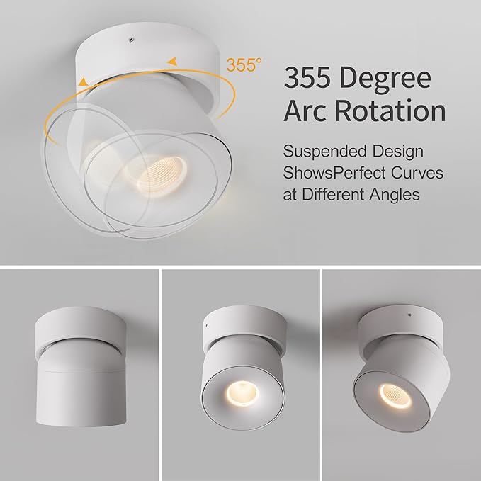 Aisilan Dimmable Ceiling Spotlight, Modern LED Wired Spotlight Indoor,15W Spot Light 350° Directional Lighting, Wall Spot Lights for Picture Panting Living Room Bedroom, 3000K CRI 97, White