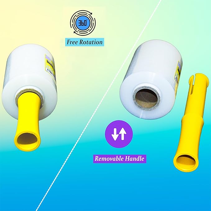 " 12-Pack " Mini Stretch Wrap Roll with Handle | 5 inch x 1000ft x 12 pcs | Shrink Wrap Roll | Stretch Wrap for Moving | Plastic Wrap for Moving | Stretch Film Wrap for Moving | 5 inch Stretch Wrap |