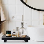 Black Wooden Bathroom Tray Decorative Kitchen Countertop Trays Farmhouse Wood Riser Pedestal Stand Dish Soap Dispenser Holder for Kitchen Counter Bathroom Sink Organizer Accessories Decor Vanity Tray
