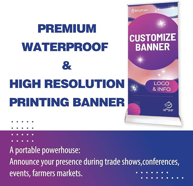 BillyPrint Custom Premium Retractable Banners 33x81in with Wide Base Stand & Padded Travel Bag, Customizable Roll Up Banner - Fast Delivery - 1 unit