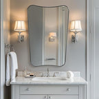 ANDY STAR Brushed Nickel Mirror, 26x38” Scalloped Bathroom Mirrors, Silver Bathroom Vanity Mirror, Modern Scalloped Edge Design in Rust-Proof Stainless Steel 1” Frame