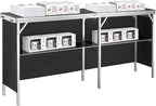 VEVOR Extra Long Folding Portable Bar Tradeshow Podium Table for Indoor, Outdoor, Party, Picnic, Exhibition, Includes Carrying Case, Storage Shelf and Black Skirt, 77.95" x 15.16" x 34.65"