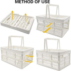 Plastic Basket Storage Crates,2-pack Plastic Baskets for organizing,Collapsible Shopping Basket,Foldable Crate with Handles,Collapsible Crate for Car,Kitchen,Bathroom,Medicine Grocery