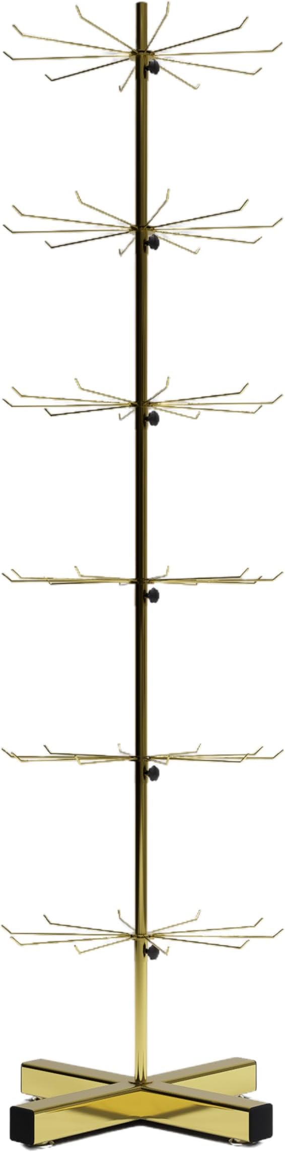 6-Tier Gold Rotating Display Stand 360° Spinning Heavy-Duty Retail Display Rack With Hooks For Jewelry, Keychains, Socks, Toys Commercial Use