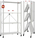 DEANIC 4 Tier Foldable Storage Shelves with Wheels, Large Capacity Shelving Unit, Freestanding Metal Wire Shelf Rack, No Assembly Organizer Rack for Garage Kitchen, Basement, Pantry(Grey)