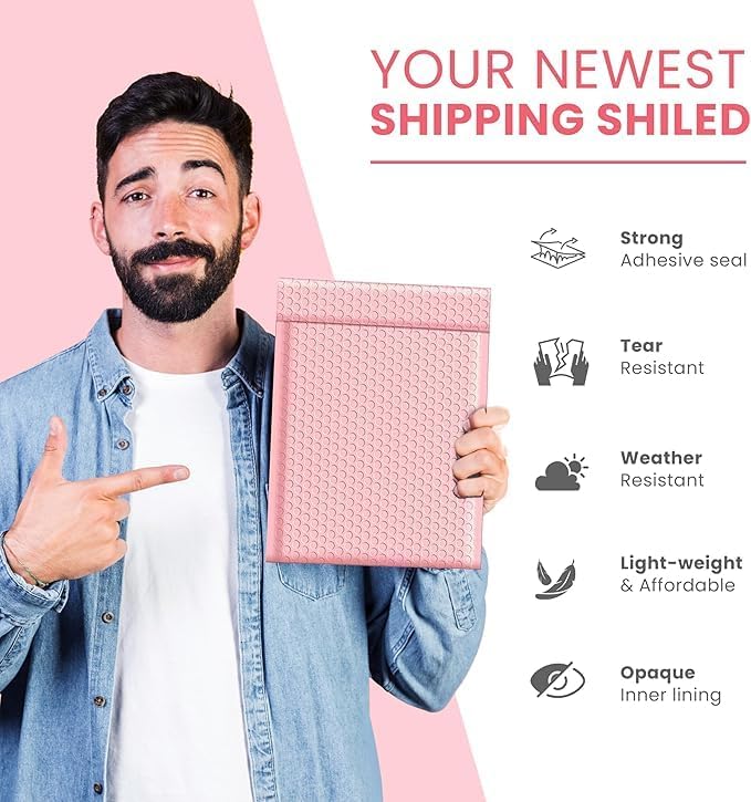 Light Pink 10x13 Inch Poly Bubble Mailers |Self Seal Padded Envelopes for Thick books | Cushioned Bubble Mailer | Usable Size 9.5x13 Inch | Waterproof Lightweight Mailing Shipping Bags | 100 Pack Bulk