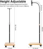 wishacc Tablet Floor Stand with Adjustable Gooseneck Mount, Swivels and Wheels for Bedside, Compatible with iPad, Galaxy Tab, Kindle and Phones