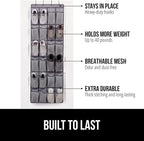 GORILLA GRIP Over the Door Shoe Organizer, 24 Extra Large Breathable Mesh Pockets, Space Saving Hanging Storage Holder, 4 Hook Closet Rack Hanger, Hangs on Closets for Shoes and Accessories, Gray