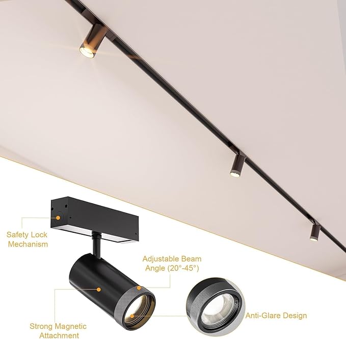 2-Pack Adjustable Focus Spotlight, 18W Magnetic Track Light Head, 24V LED Lamp, Rotatable Spotlight, Smart Control via App, Remote & Voice, Dimmable & CCT 2700K-6000K, Beam Angle 20°-45°