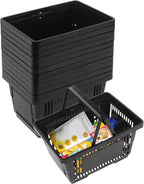 12PCS Shopping Baskets with Handles, Black Plastic Shopping Basket Set, 21L Portable Grocery Baskets with Handles, Grocery Shopping Basket Set for Stores, Supermarket, Retail,Shopping Carrying