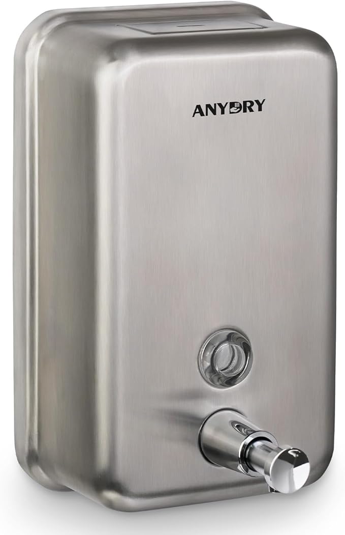 Commercial Soap Dispenser Wall Mount, Brushed Stianless Steel Finish Manual Liquid Soap Dispenser - 37oz (1100ml) Model AD1003