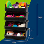 Plastic Containers for Organizing and Storage Bins for Closet, Kitchen, Office, Garage or Pantry Organization, Stackable Bins, Extra Large (14.8" x 16.5" x 7"), 4-Pack, Black