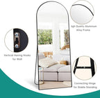 TinyTimes Full Length Mirror, 71''x30'' Floor Mirror with Stand, Arched Wall Mounted Mirror, Large Full Body Mirror with Aluminum Frame Hanging or Leaning for Bedroom, Living Room, Cloakroom (Black)