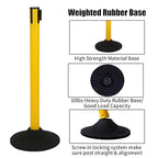 6PACK Crowd Control Stanchions Yellow Set BESEA Heavy Duty Crowd Control Barriers with 10' FEET Black Retractable Belt, Heavy Duty Rubber Base, Easy to Install (6PACK)