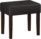 Leather Vanity Stool, 18.7 Inch Wide Rectangle Ottoman Bench for Makeup Room, Vanity Chair with Wood Legs for Piano Room, Bedroom,Living Room with Customizable (Cherry)
