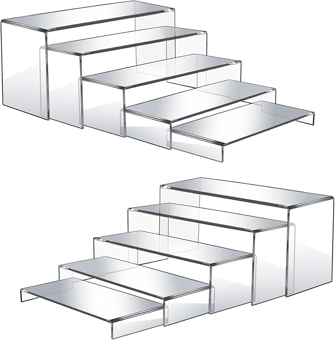 10 Pcs Acrylic Display Stands, 12" Clear Rectangular Display Shelf for Showcase, Collectibles, Cupcake, Dessert