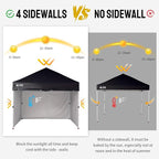 CROWN SHADES 10X10 Comercial Instant Canopy Pop Up Tent with Center Lock, 300D Fabric, 4 Sidewalls, Sto'N Go Bag, Black