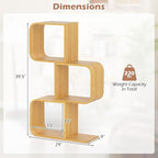 Giantex 3-Tier Bamboo Bookshelf Set of 2, S-Shaped Bookcase with 3 Open Cubes, Geometric Corner Display Shelf, Decorative Storage Organizer, Floor Storage Rack for Living Room, Home Office, Natural