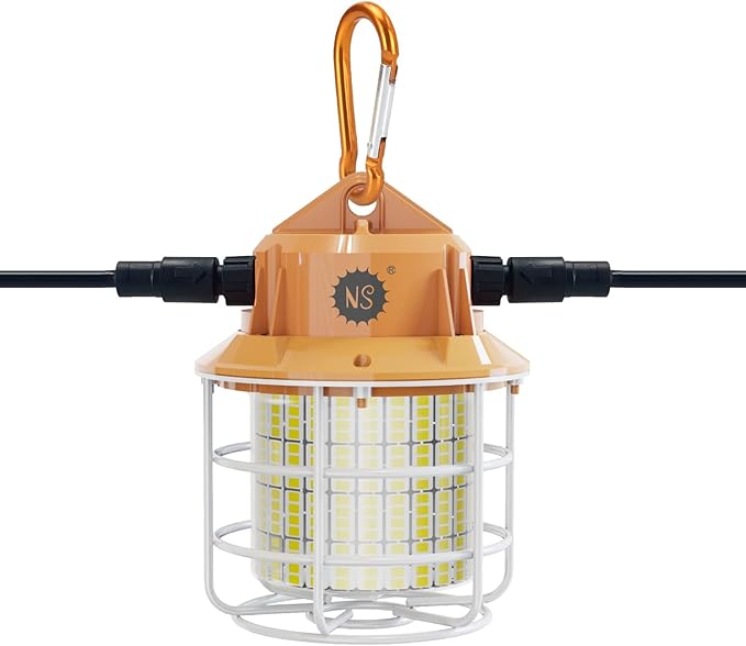60W Led Temporary Work Light 8700 Lumens 5000K Construction Lights with Stainless Steel Protective Cover and Hook for Indoor Outdoor Connectable Portable Light High Bay Workshop Garage