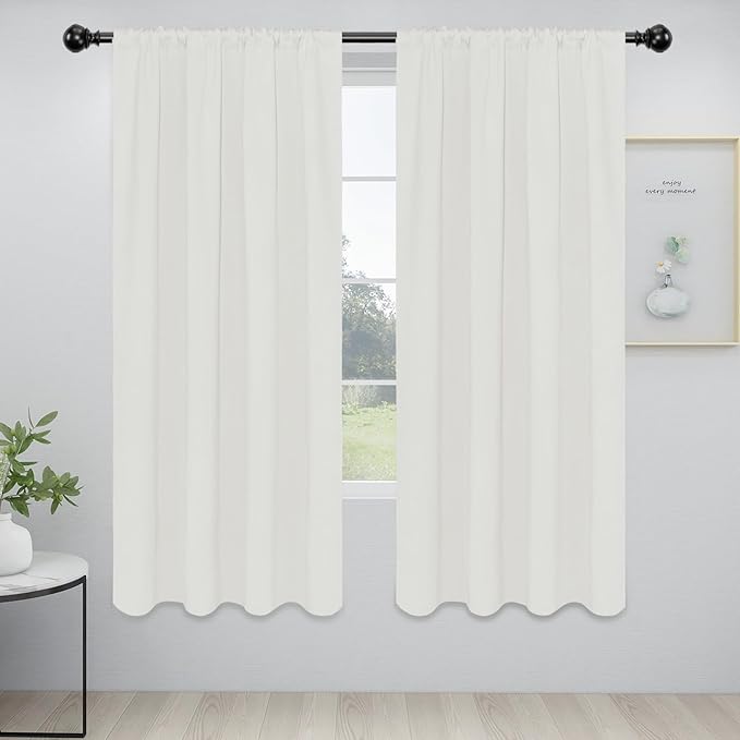 Easy-Going Rod Pocket Blackout Curtains for Bedroom, Room Darkening Window Curtains for Living Room, Thermal Insulated Noise Reduction Solid Window Drapes, 2 Panels(42x72 in, Ivory)