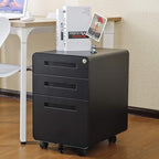 3 Drawer Mobile File Cabinet with Lock, Under Desk Metal Filing Cabinet for Home Office, Assembled Removable Under Desk Storage with Wheels for A4-Size/Letter-Size/Legal-Size (Black)
