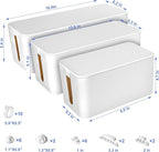 Cable Organizer Box Set of Three, Power Cover Cord Holder Surge Protector for Desk (White)