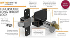 GATEMATE 2”(50mm) Single Locking Premium Long Throw Lock, High Security with Slide Bolt, Stainless Steel & Powder Coated, Corrosion Resistant, Elongated Keep for Gate Drop.