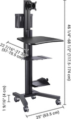 Yescom Mobile Computer Cart Rolling PC Stand Desk Workstation on Wheels with Monitor Mount Adjustable Keyboard Tray CPU Printer Holder for Hospital Clinic School Office Black