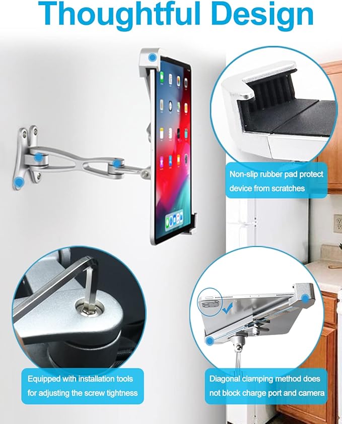 woleyi Anti-Theft Tablet Wall Holder Stand for 9"-14" Tablet, Security Heavy Duty Articulating in-Wall Tablets Mount with Lock and Key, Compatible with iPad Pro 13/Air, Surface Pro/Go, Galaxy Tabs