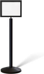 Crowd Control Warehouse Pedestal Standing Floor Sign Frame with Sloped Base, 11 x 14 Inch Horizontal, Black Powder Coated Steel