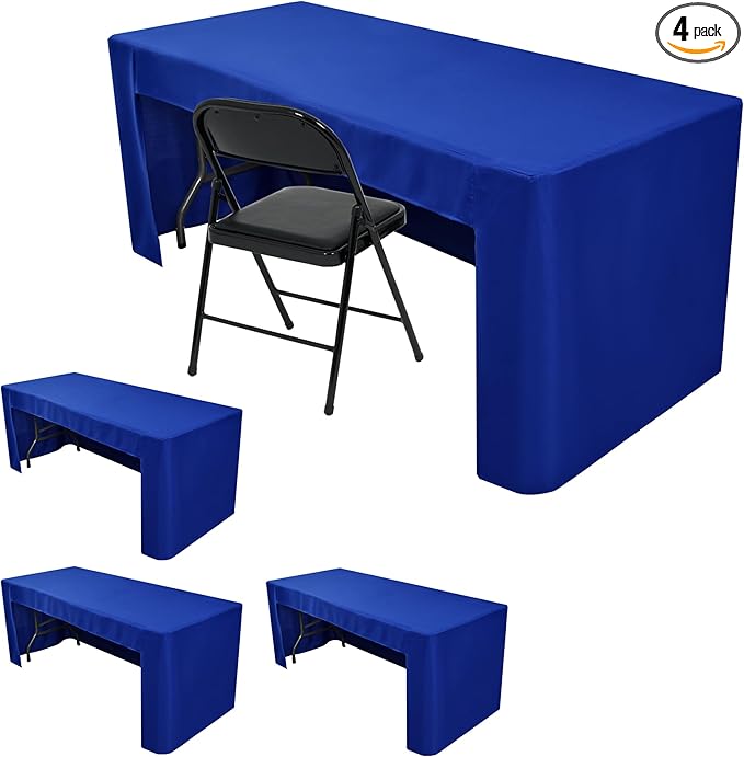 Open Back Fitted Tableclothss for 6 Foot Rectangle Table, 3-Sided Solid Table Covers 72x30 Inch for Craft Fairs, Banquets, Trade Show Display, Royal Blue,4 Pcs
