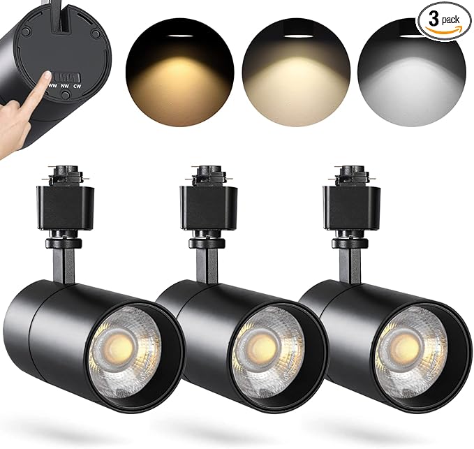 VANoopee 3-Color in 1 20W H Track Lighting Heads Dimmable Flicker Free Bright LED Track Lighting Fixtures for Accent Retail Kitchen Artwork, Linear Track Light H Type - CRI90+ 36° Black - 3 Pack