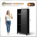 Letaya Metal Wardrobe Cabinets,68" Tall Armoire Wardrobe Closet with Sliding Barn Doors and Shelves,Large Coat Closet Cabinet with Hanging Rod,Clothing Storage Cabinets for Home Room (Black)