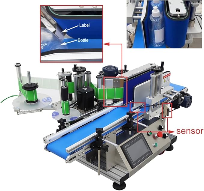 TECHTONGDA Automatic Round Bottle Labeling Machine with Conveyor Bottle Diameter 1.5-3.9inch