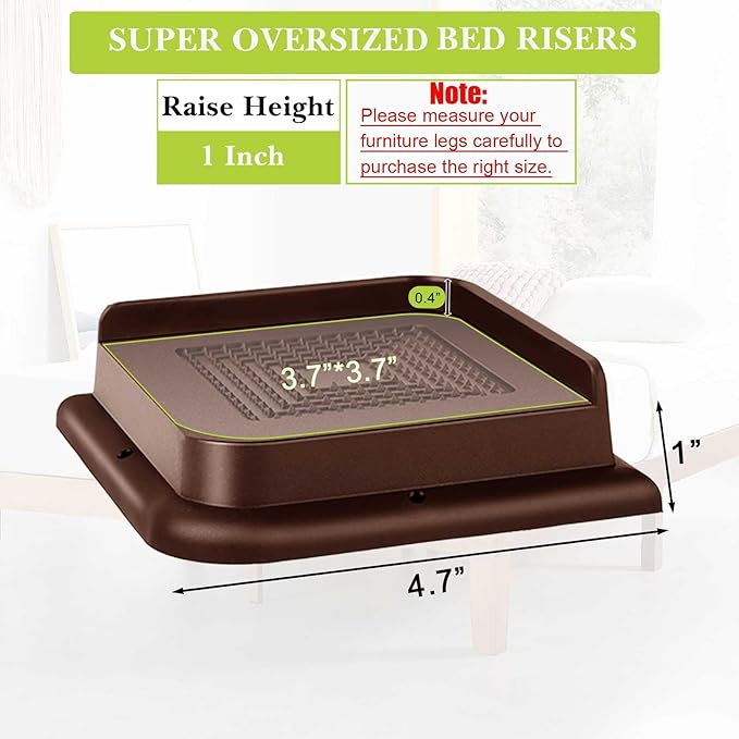 Bed Risers 1 inch, 2 inch, 3 inch, 4 inch, 6 inch, 8 inch Heavy Duty, Oversized Furniture Riser for Couch Sofa Table Chair Leg Frame Dorm, Support up to 6000 Lbs (Chocolat Brown 6 Pack, 1 inch)