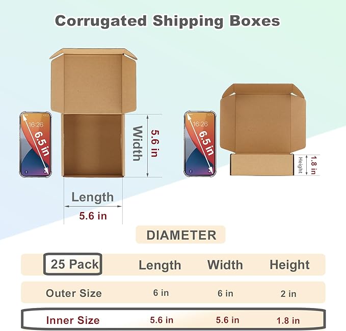 MEBRUDY 6x6x2 Inches Shipping Boxes Pack of 25, Small Corrugated Cardboard Box for Mailing Packing Literature Mailer