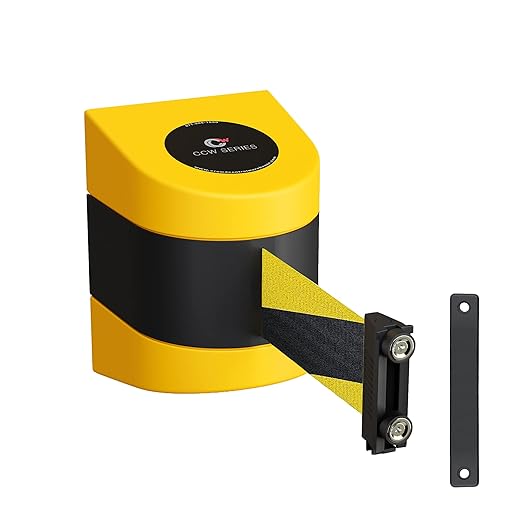 Crowd Control Warehouse - CCW Series WMB-230 Magnetic Wall Mount Retractable Belt Barrier - 30 Foot, Black and Yellow Safety Belt with Yellow ABS Case
