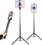 Xik Portable 81" iPad Tripod Stand, Extendable Aluminum Alloy Travel Tablet Tripod Holder, Compatible with iPad Pro, iPhone, Kindle & All 4.7-12.9" Tablets（Extendable Height: 14.4" to 81" ）