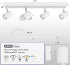 BoostArea LED Track Lighting Ceiling Fixtures, White 4-Light Plug in Track Lights for Kitchen, 4 Way Ceiling Spotlight, 15 FT Cord,Flexibly Rotatable Wall Mount Light Head for Bedroom Hallway
